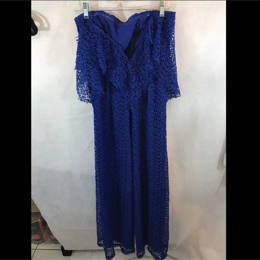 NEW Free People Lemoncello Lace Overlay Jumpsuit in Cobalt Blue‎ [SZ 6 ]